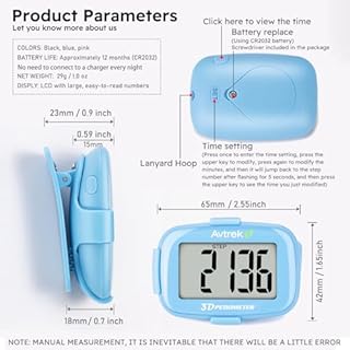 AVTREK Accurate 3D Step Counter Pedometer Tracker for Walking Simple Pocket Pedometer Clip on (Blue)