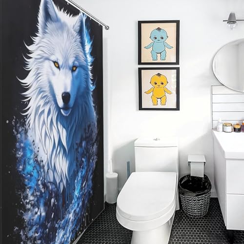 Rideau de douche loup blanc imperméable et lavable en machine avec 12 crochets - 3