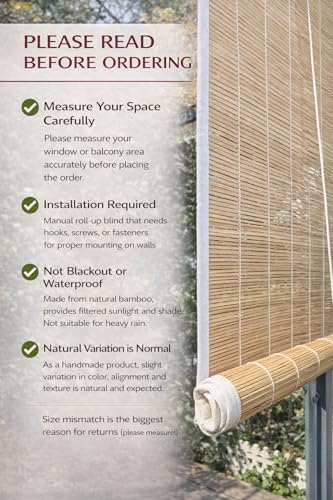 Image of W 4 Ftx H 8 Ft (Pack of 1) Bamboo Curtain| Outdoor Roll-Up Blinds for Balcony, Veranda & Windows | Sun Protection | All-Season Bamboo Protection