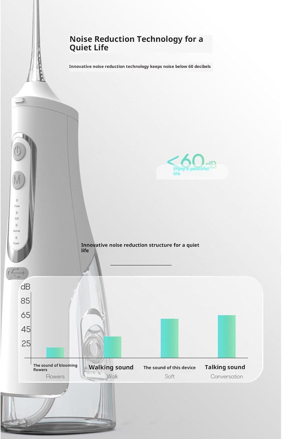 Oryzom Hydropulseur,Sans Fil pour un Soin Dentaire & Buccal Optimal, 5 Modes & 4 Embouts, Réservoir de 300 ml, Étanchéité, Jet Dentaire Portable pour un Voyage (Noir)