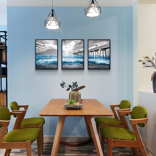 Black Framed Wall Decorations For Living Room Canvas Wall Art For Bedroom Office Wall Decor Black And White Wall Painting Blue Ocean Sea Wave Pictures Artwork For Modern Posters Prints Home Decor