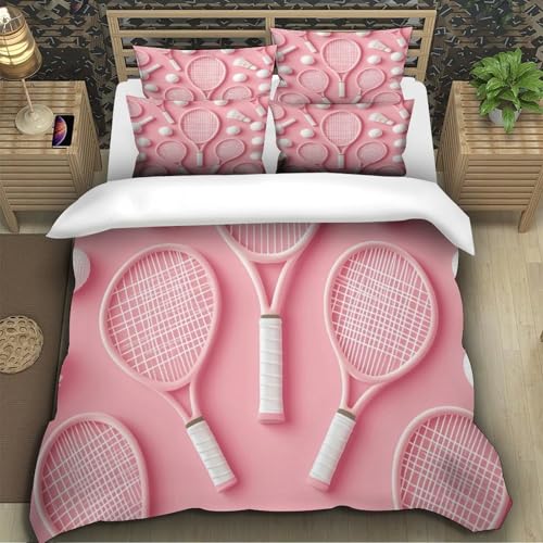 Housse de couette entretien facile enfant lit simple motif tennis rose 3D