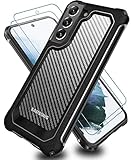 SUPBEC Galaxy S21 Case, Carbon Fiber Shockproof Protective Cover with Screen Protector [x2] [Militar