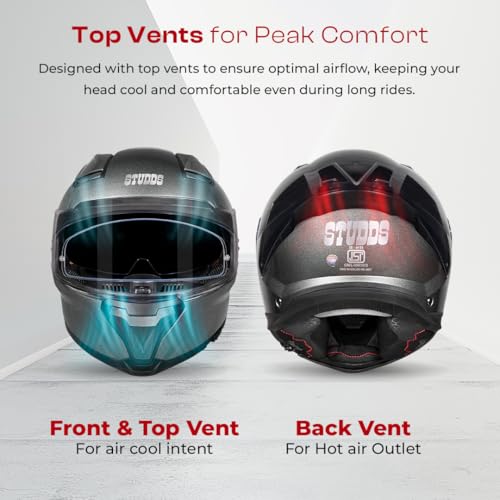 Image of STUDDS Helios ISI and DOT Certified Full Face Helmet with Antifog 100 Lens, Sporty Spoiler (Gun Grey - XL)
