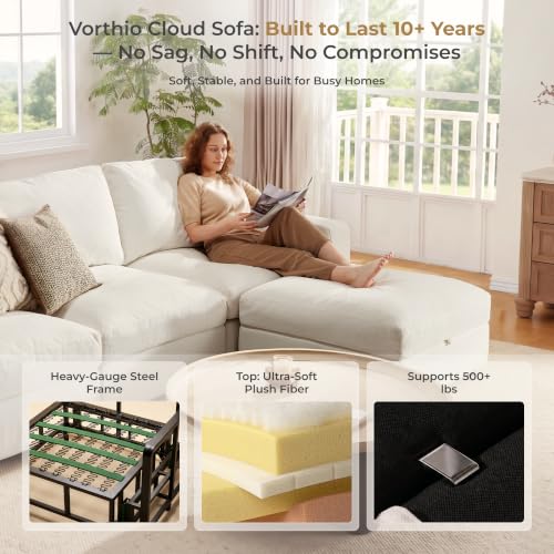 Image of Cloud Couch Sectional 146.5'' Oversized Modular Deep Seat Sofa U Shaped Comfy White Cloud Couch with Washable Cover for Living Room 4 Seater with 2 Ottoman