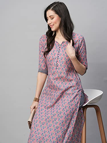 Image of GoSriKi Women's Cotton Blend Printed Straight Kurta With Pant