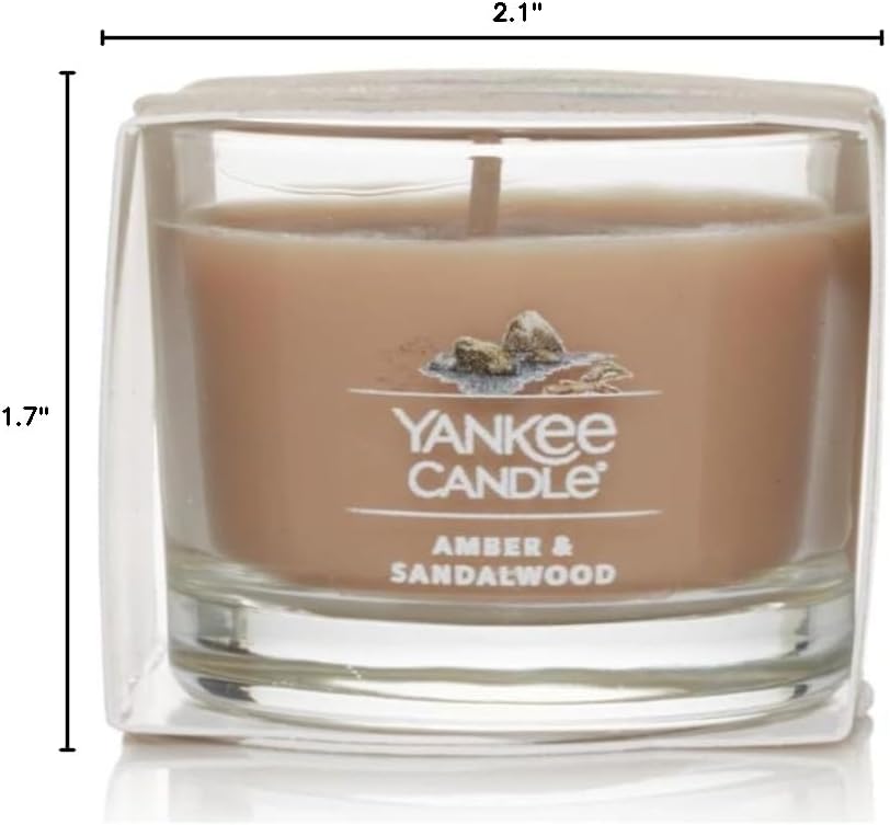 Yankee Candle Signature Votive Mini Candle Jar, Amber & Sandalwood Scent, Natural Soy Wax Blend Candle with Natural Fiber Wick, 1.3 OZ Glass Jar (Pack of 4)