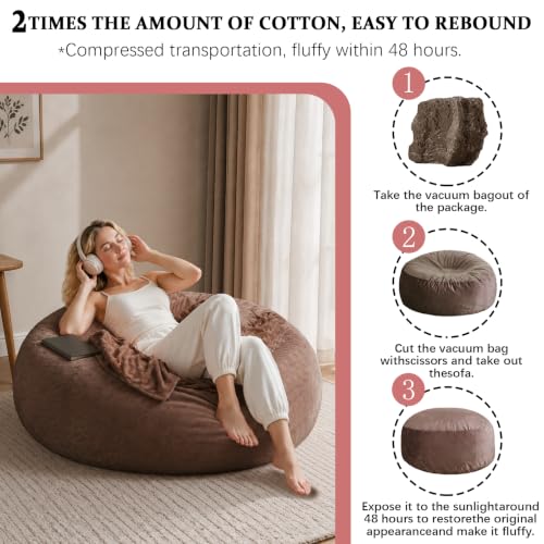 Image of Memory Foam Bean Bag Chair for Adults, 5FT Coffee