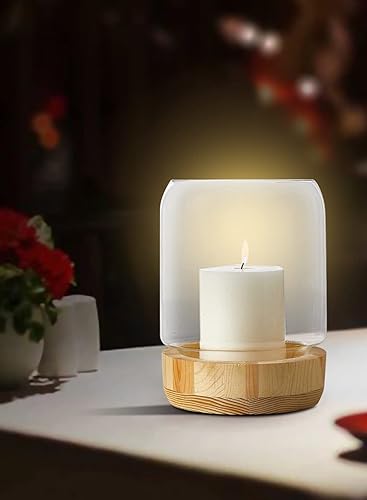 Miniatura 5 de Serene Spaces Living Portavelas de cristal grande con base de madera, acento decorativo para bodas, fiestas, eventos, decoración del hogar, mide 8