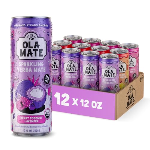 Image of Yerba Mate Energy Drink - Low Sugar Sparkling Tea Cans Variety Pack with Ashwagandha and Lion's Mane, USDA Organic Clean Energy Drink with 125mg Natural Caffeine