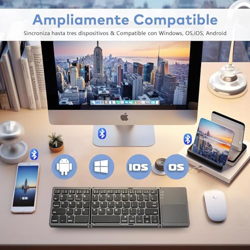 Image of XIKKART Foldable Bluetooth Keyboard with Touchpad, Portable Wireless Rechargeable Keyboard, Full Size Ultra Slim Pocket Folding Travel Keyboard for Android, Windows, iOS, Tablet & Laptop - Black