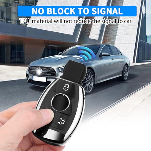 Image of QBUC for Mercedes Benz Key Fob Cover(Sliver) | Key Fob Case for Mercedes Benz C E M S CLS CLK GLK GLC G Class, TPU Full Protection Key Fob Smart Key Fob Case