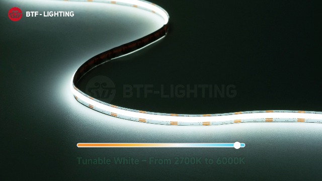 Image of BTF-LIGHTING COB FCOB Dimmable CCT LED Strip Kit DC24V,UL Listed,24.6FT | 8mm wide,No Voltage Drop,Tunable 2700K-6500K with RF Remote,CRI 90+ High Density COB Tape for Bedroom Kitchen Under Cabinet