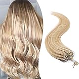 SEGO Micro Beads Hair Extensions Human Hair 14 Inch Ash blonde and bleach blonde Micro Loop Human Hair Extensions Natural Straight Micro Ring Human Hair Extensions 50g 100 Strands 18P613#