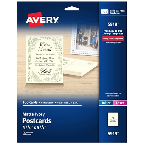 Cartes postales pour imprimantes jet d'encre AVERY 5919 de 11,4 x 14,9 cm