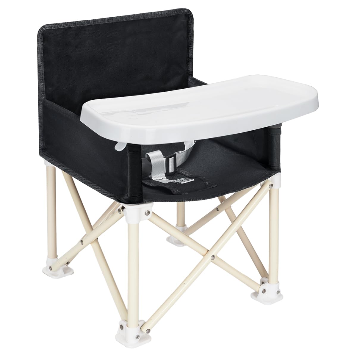 SELECTSHOP Silla Para Bebe Portatil Plegable Silla para Comer Ajustable Con Bandeja Desmontable Asiento Elevado Para Uso Interior Con Cinturon de Seguridad Periquera Para Bebe (Negro)