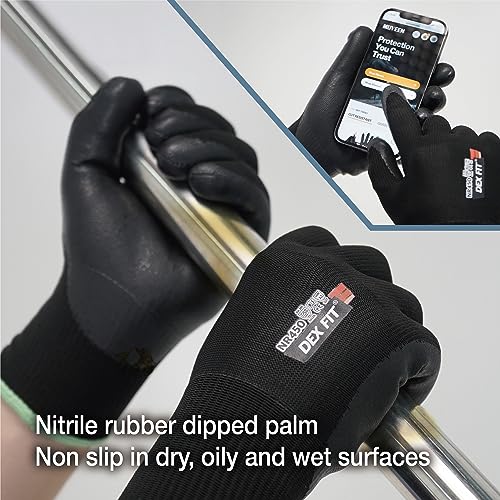Image of DEX FIT NR450 Double Lined Warm Fleece Work Gloves, Insulated, Comfortable Fit, Firm Grip, Lightweight, Durable Water-Based Nitrile Rubber Coated, Machine Washable; Black M (8) 1 Pair