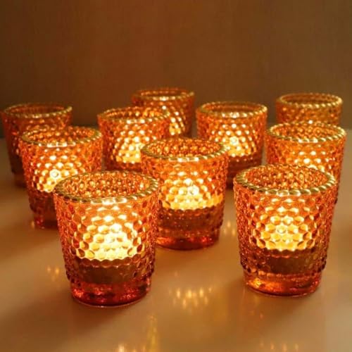 Vohocandle Lot de 12 photophores en Verre ambré pour Mariage - Style Vintage - avec Bord doré - pour décoration de la Maison - 5,5 x 4,5 x 6 cm (L x l x H)