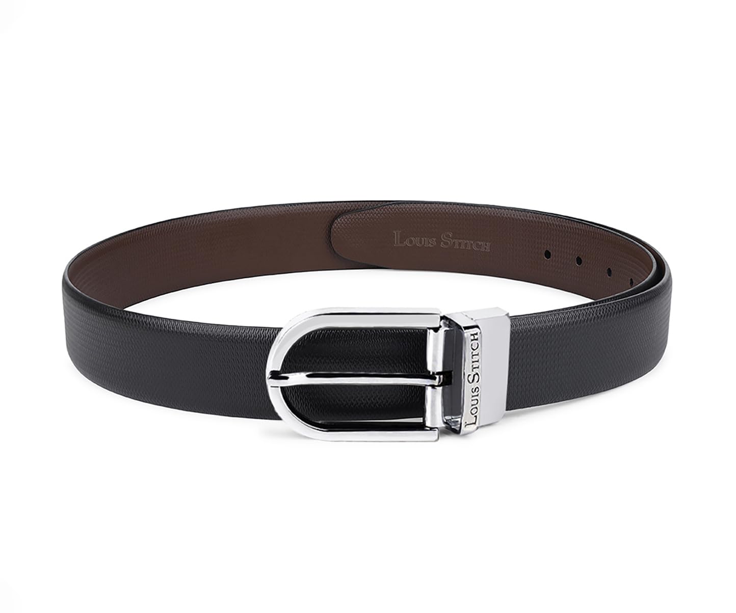 LOUIS STITCH Men's Italian Leather Reversible Belt 1.25 inch (35mm) Handcrafted Formal Waist Strap with Chrome Buckle Belt for Men Gents Boys (Black/Brown) (BE-DCCH) (Size-40)
