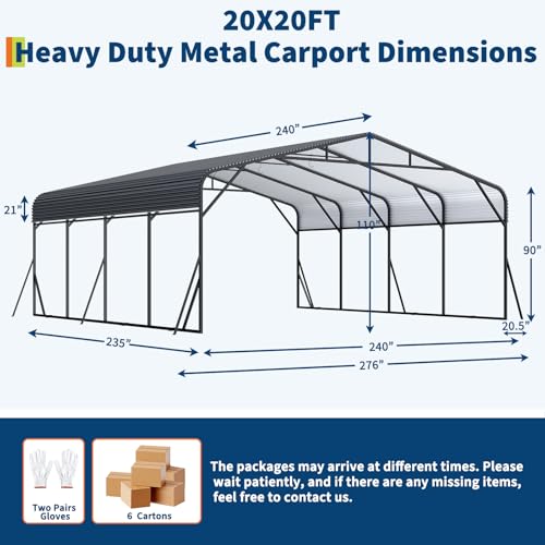 Image of GAOMON Metal Carport, Carport with Reinforced Base and Galvanized Steel Roof, Heavy Duty Garage Car Shelter Shade, Outdoor Car Port Canopy for SUV, Truck, Boats, 20x20 FT