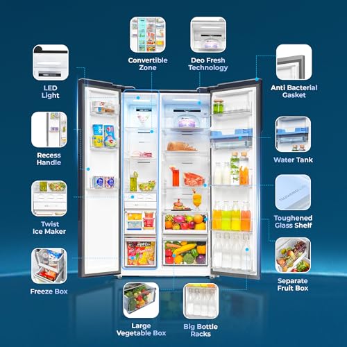 Image of Haier 596 L 3 Star Frost Free Expert Inverter Smart Sense AI enabled 2-Door Side by Side Refrigerator (HRS-682WGKU1, Graphite Black, Magic Convertible, In-built Water Dispenser, 2026 Model)