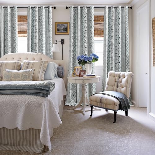 Image of XiDi Blackout Curtains for Bedroom 84 Inches Long 2 Panels Grey Boho Vintage Farmhouse Patterned Curtains for Living Room Thermal Insulated Vintage Rustic Grommet Window Drapes, Light Grey 52Wx84L