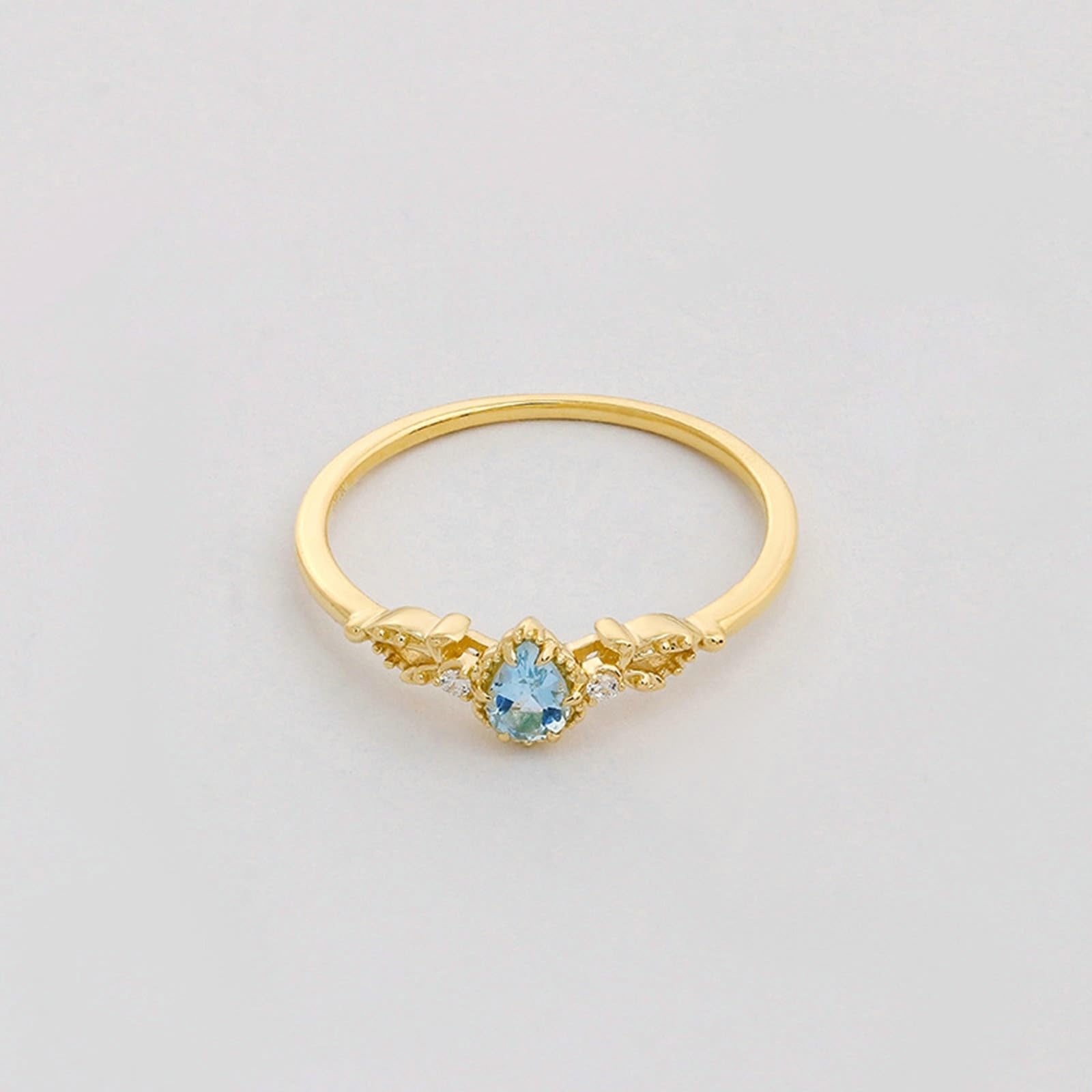 Alianzas de boda de oro amarillo de 9 K/14 K/18 K con gotas azul claro, lagrima