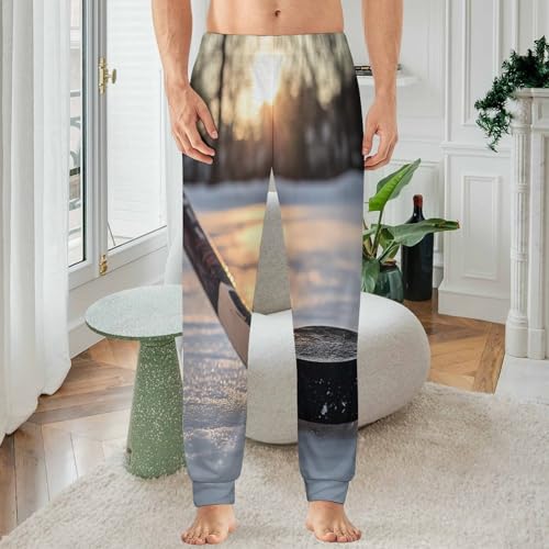 Hockey Puck And Stick Sliding Across The Ice Men's Pajamas Pants Lightweight Sleep Lounge Pant Pjs Bottoms Casual Sleepwear2