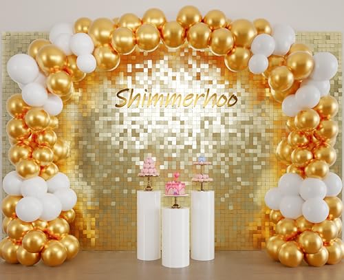 Image of Shimmer Wall Backdrop - 48pcs Decorations Panel | Wedding, Birthday, Anniversary, Engagement & Bridal Shower Party Decor Panel (Light Gold)