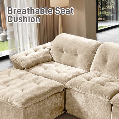 Image of 157 inch Oversized U Shaped Sectional Cloud Couch, Large Modern Cloud Sectional Couch with Ottoman, Chenille 6 Seat Sofa Set, Modular Sectional Sofa for Living Room, No Assembly Required, Coffee