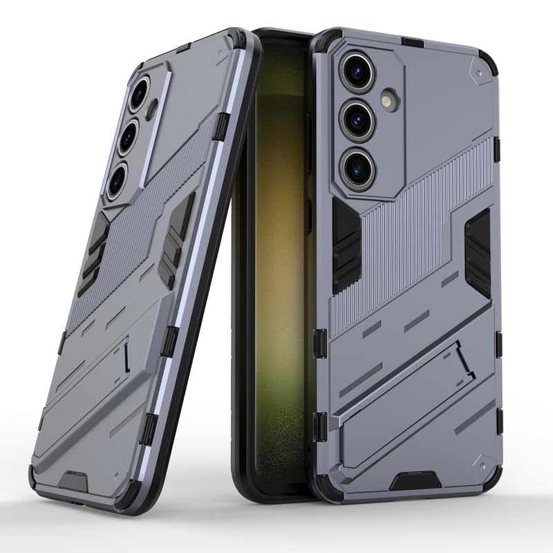 Image of Casodon Rugged Hard Back Case Cover for Samsung Galaxy S24 FE - Military-Grade Armor with Screen & Camera Guard, Dual-Layer Shockproof Design, Raised Edges, and Built-in Kickstand - Space Gray