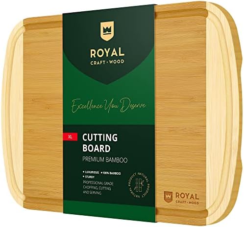 Bamboo Cutting Boards for Kitchen, Wood Chopping Boards with Juice Groove, Wooden Cutting Board for Vegetables, Fruit and Cheese | Charcuterie Serving Tray XL, 18” x 12”