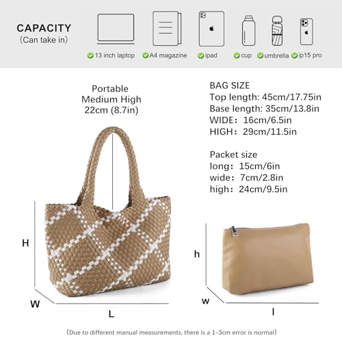 Image of Woven Tote Bag Womens Purse Vegan Leather Shoulder Handbags Fashion Summer Beach Tote Bags Large Travel Totes
