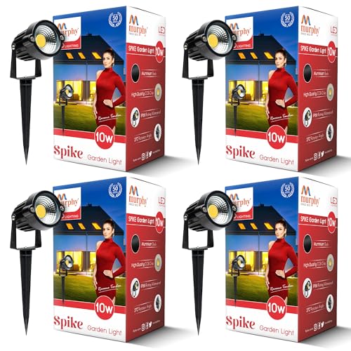Image of Murphy 10W Heavy-Duty LED Spike Focus Light - IP65 Water Resistant, Adjustable 180, High-Grade Aluminium Material, Outdoor Garden Lights with 2 Years Warranty (Warm White), Pack of 4