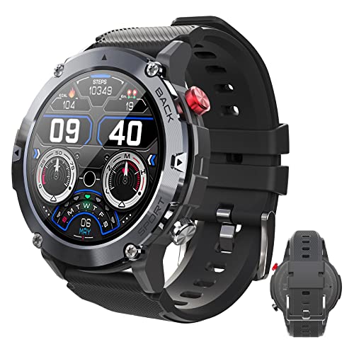 HQPCAHL Smartwatch Damen Herren, 1.32" HD 360 * 360 Px Touchscreen Fitness Tracker Sport Armbanduhr Mit Pulsuhr Schlafmonitor Körpertemperatur, IP67 Wasserdicht Sportuhr Schrittzähler Uhr,Schwarz Cover