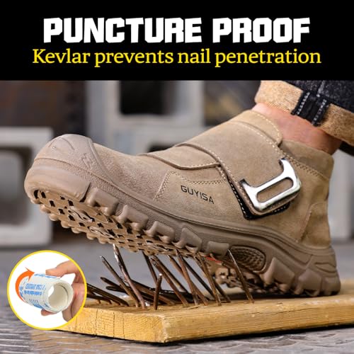 Image of GLANOUDUN Steel Toe Boots for Men, Welding Work Boots with Puncture-Resistant Midsole, High Top Hook and Loop Safety Footwear for Welding Workshop Construction Warehouse Factory