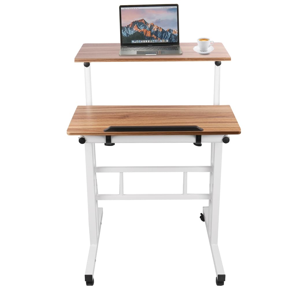 Bureau Informatique Réglable en Hauteur Table pour Ordinateur Portable avec Roulettes, Table pour PC Bureau Debout, M, 80 x 60 x 67-115cm, Noir