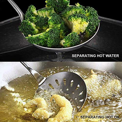 Image of Large Slotted Spoon, Stainless Steel Perfect Fry Ladle, Skimmer & Strainer | Multi-Use Slot Spoon Oil | 304 Stainless Steel, Heat Resistance, 38.3 X 11.9 X 3 Centimeters, Silver