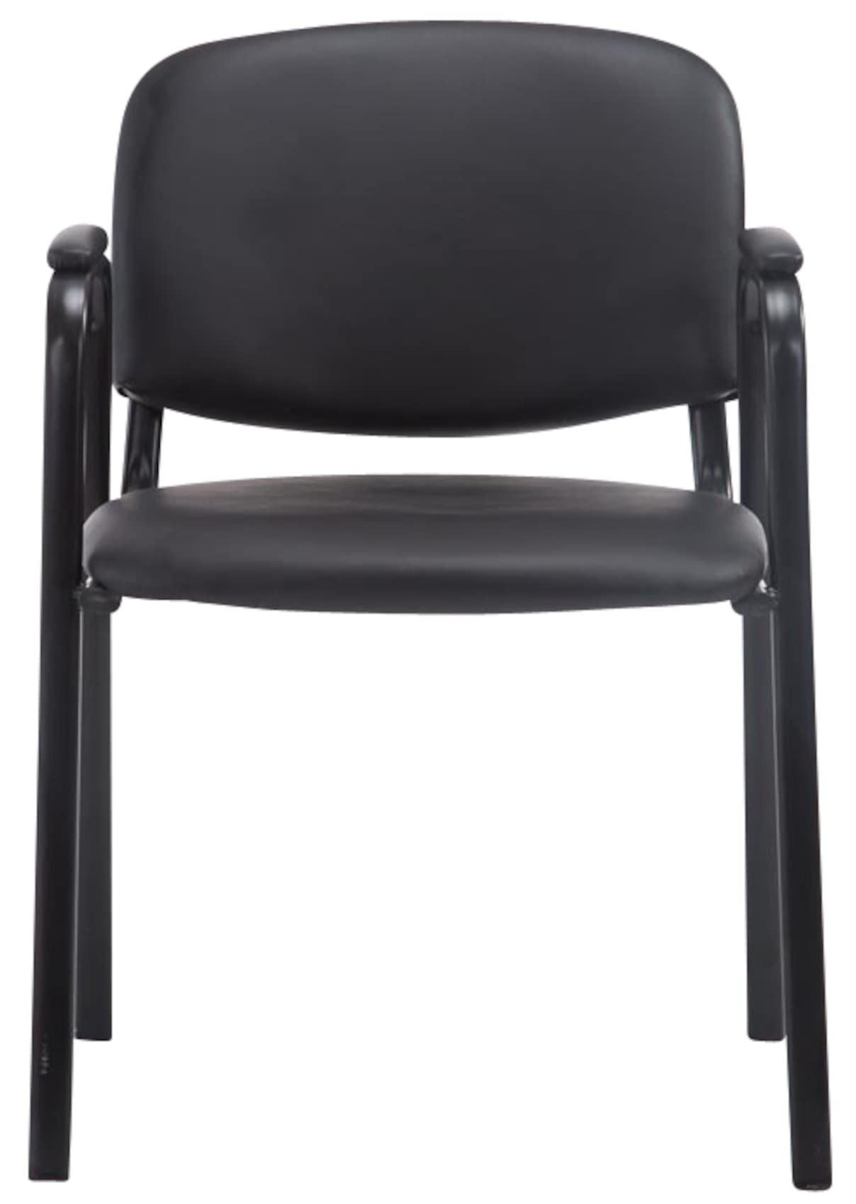 CLP Set 4 Sillas Apilables Ken Pro con Reposabrazos Acolchados, Sillas Conferencia Piel Sintética, Estructura Metal Negro Resistente 150 kg, Color:Negro