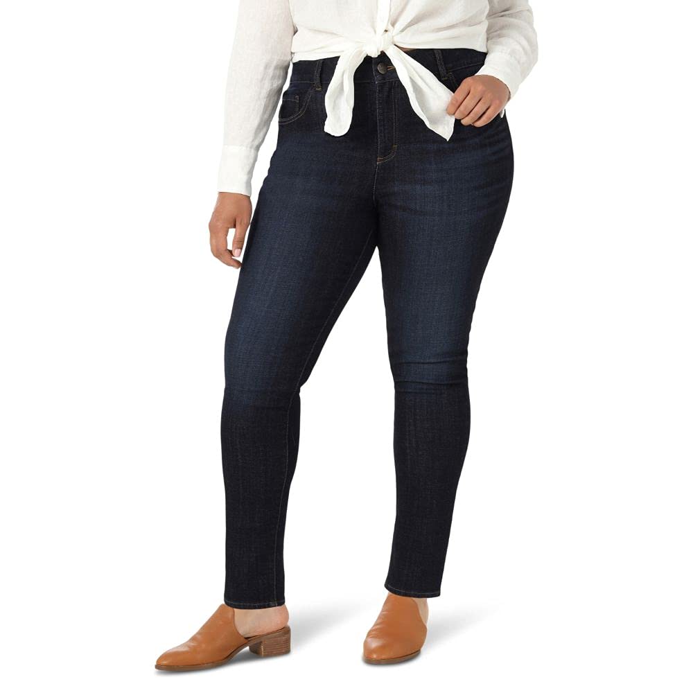 Lee Plus Size Slim Fit Skinny Leg Midrise Jean Jeans, Blackout, 48/Grande Largo para Mujer