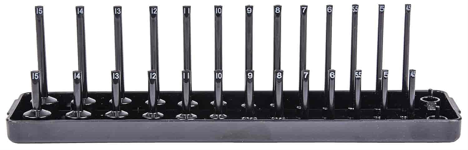 JEGS 85074 Socket Organizer 1/4 in. Drive Metric Sizing 4 mm - 15 mm Fitment Hol