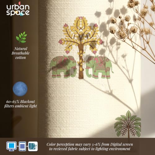 Image of Urban Space 100% Cotton Floral Curtains 8 Feet Long Set of 2, 60-65% Room Darkening, Decorative Curtains with Eyelets /Rings for Hanging, Tieback Included (Madhavi Sage Green, Long Door - 8 Feet)