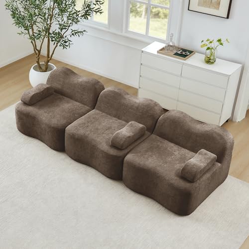 MAMAINI Sofá modular de 3 plazas de espuma de alta densidad 32D con asiento profundo, cojín movible, ideal para salón, color marrón