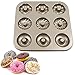Moule à Beignet, Moules à Donuts, Baking Pan pour Beignet, Plateau à Beignets 9 Trous en Acier Carbone Antiadhésif, Facile à Nettoyer, pour Beignets au Four Faits Maison, Biscuit, Bagel, Muffin (Doré)