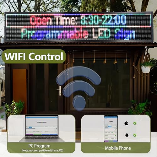 Image of 115 x 14 Inch P10 Outdoor LED Sign, Full Color Programmable LED Message Board with WiFi Control, IP65 Waterproof Scrolling Display for Storefront, Church, Restaurant and Business