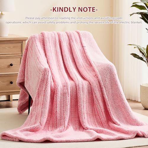 JKMAX Heated Electric Blanket Queen Size - 84"x90" Flannel Heating Blanket with 10 Heating Levels & 5 Time Settings Over-Heat Protection, Winter Warmer for Adults with ETL Certification(Pink)