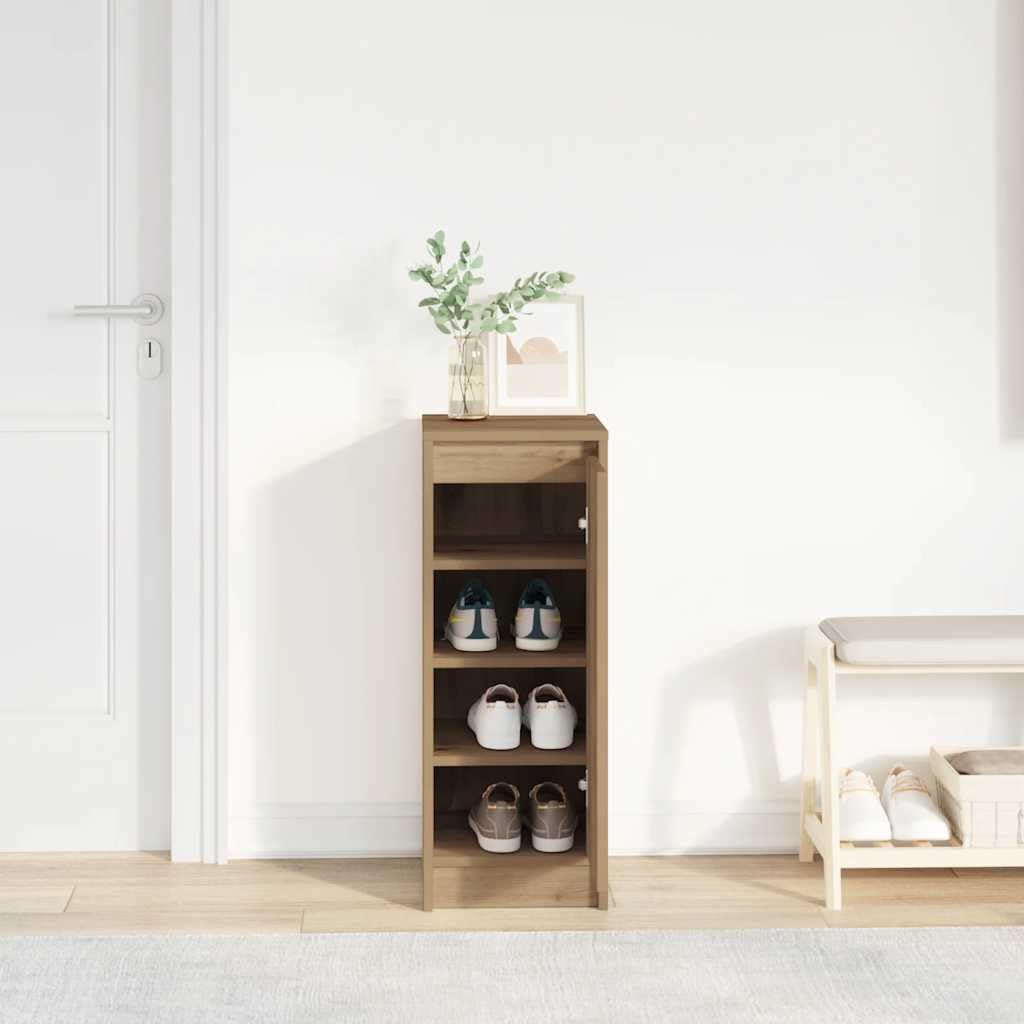 Schuhschrank Artisan-Eiche 29,5x34x76 cm Holzwerkstoff | Viel Stauraum, Türen verbergen Schuhe, Feuchtes Tuch reinigt, Wandhalterung inklusive