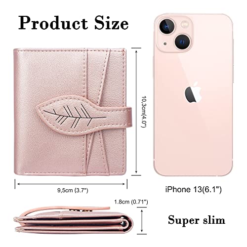 CONISY Small Wallet for Women, RFID Blocking Slim Leather Bifold Front Pocket Womens Wallet with Zipper Coin Purse (Pink)4