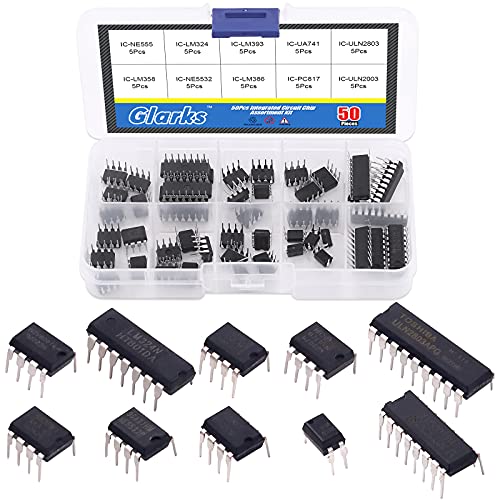 Glarks 50Pcs 10 Types Integrated Circuit Chip Ic Chips Assortment Kit, Opamp, Single Precision Timer, Pwm, Including Lm324 Lm358 Lm386 Lm393 Ua741 Ne5532 Ne555 Pc817 Uln2003 Uln2803 #TOP26