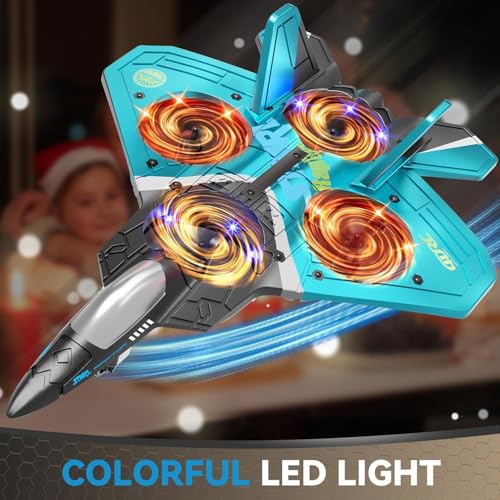 Image of 4D RC V17 RC Airplane for Kids & Adults 4-16 Years, Foam Remote Control Fighter Jet with LED Light, 360 Flip Stunt Plane, Gravity Sensing RC Plane Toy, Easy Fly Outdoor